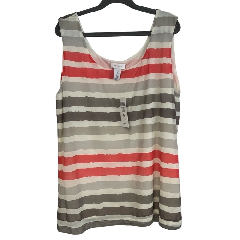 NWT Chicos Mallory Striped Mesh Tank Top Island Coral Grey Size 0